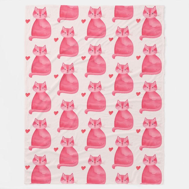 Cute Pink Cat Hearts  Fleece Blanket (Front)