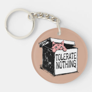 Cute Pink Cat in the Box Rebel Custom Name Keychain
