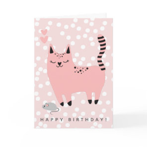 Cute Pink Cat Kids Birthday  Card