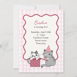 Cute Pink Cat Kid's Birthday Party Invitation