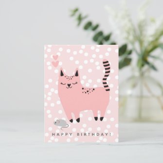 Cute Pink Cat Kids Birthday Postcard