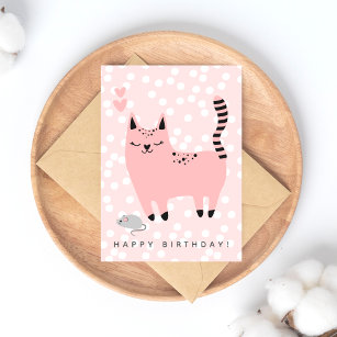 Cute Pink Cat Kids Birthday Postcard