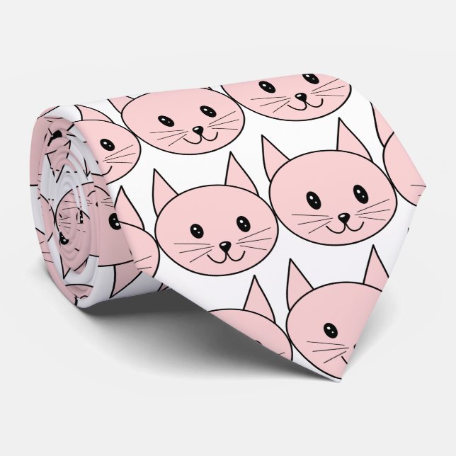 Cute Pink Cat Neck Tie (Rolled)