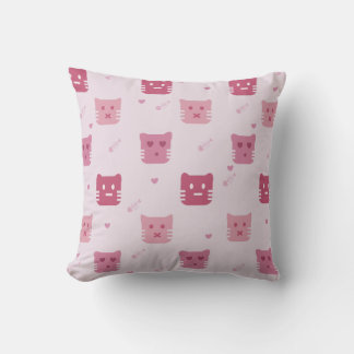Cute Pink Cat Pattern For Cat Lover Home Decor Throw Pillow