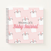 Cute Pink Cat Pattern Personalised Baby Girl Notebook