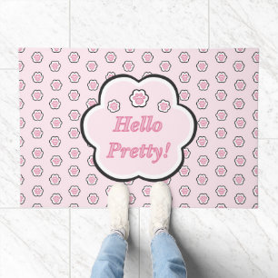 Cute Pink Cat Paw Hello Pretty Doormat