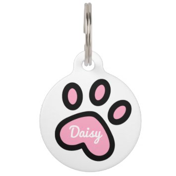 Cute Pink Cat Paw Print - Personalized Pet ID Tag