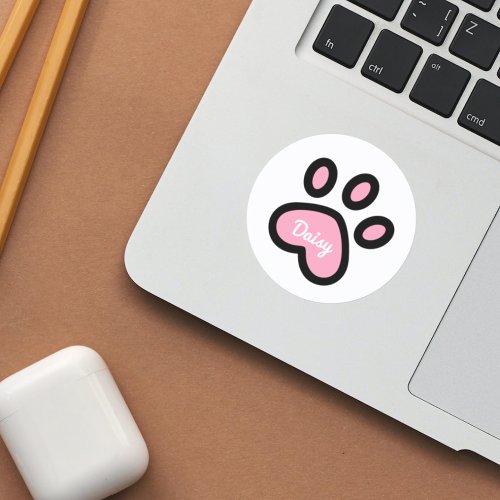Cute Pink Cat Paw Print _ Personalized Stickers