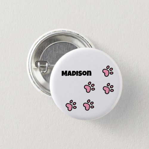 Cute Pink Cat Paw Prints Button