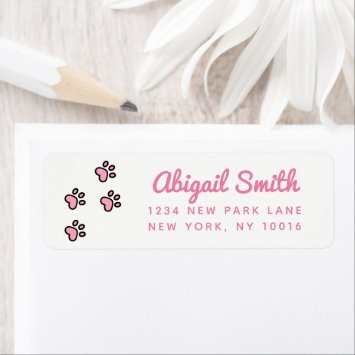 Cute Pink Cat Paw Prints Label