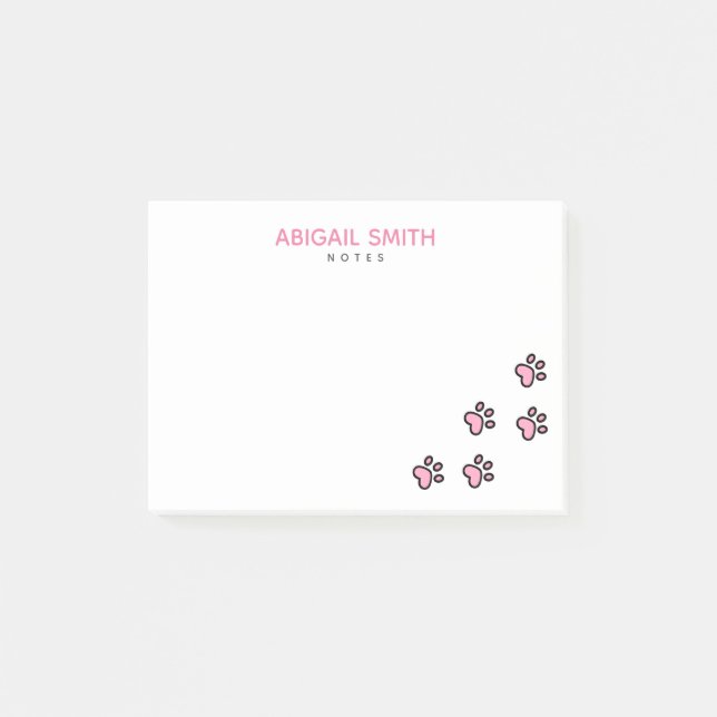 Cute Pink Cat Paw Prints - Personalized  Post-it Notes (Front)