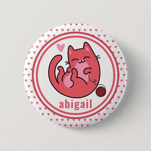 Cute Pink Cat | Personalized Kids Button (Front)