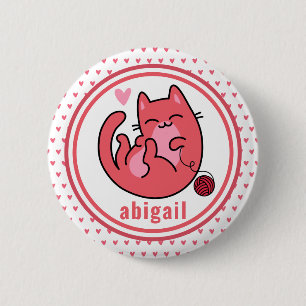 Cute Pink Cat   Personalized Kids Button