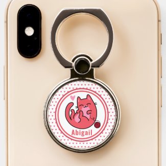 Cute Pink Cat | Personalized Kids / Girls  Phone Ring Stand