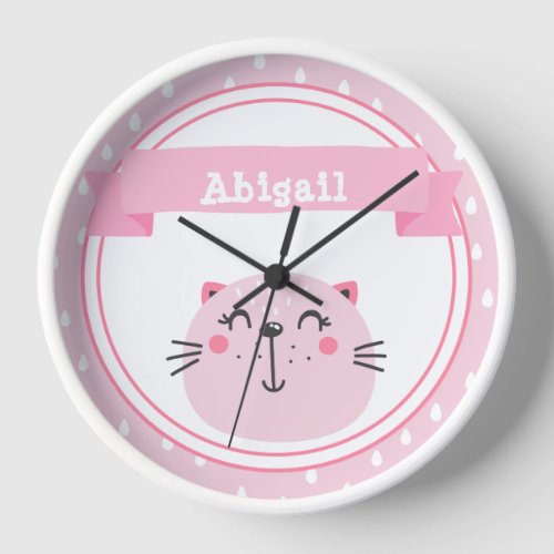 Cute Pink Cat  _ Personalized Kids or Nursery Clock