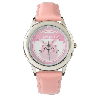 Cute Pink Cat  - Personalized Kids Watch