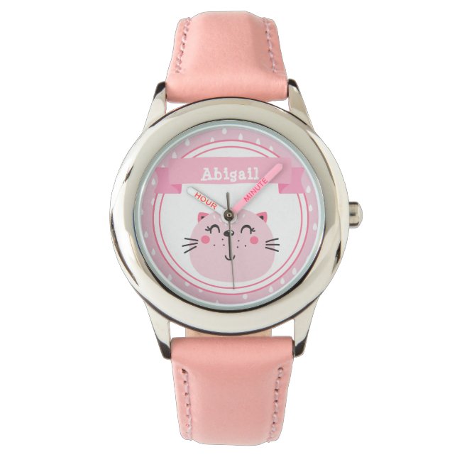 Cute Pink Cat  - Personalized Kids Watch (Front)