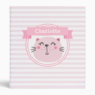 Cute Pink Cat Personalized Pink Striped Kids