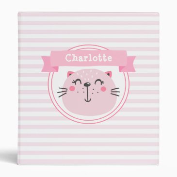 Cute Pink Cat Personalized Pink Striped Kids