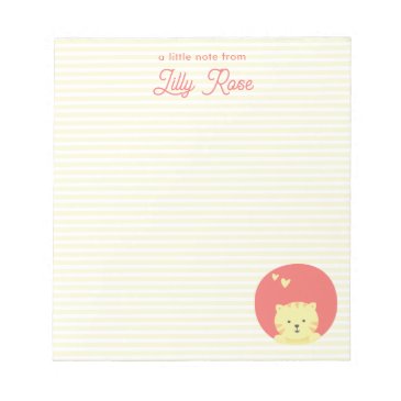 Cute Pink Cat Personalized Yellow Striped Girls 