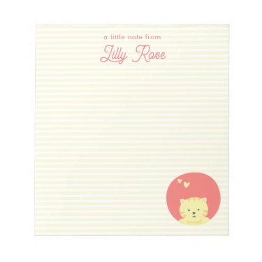 Cute Pink Cat Personalized Yellow Striped Girls 