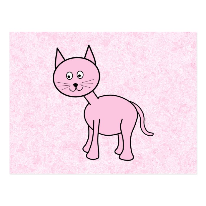 Cute Pink Cat. Pink Background. Cartoon. Post Card