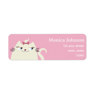Cute Pink Cat Return Address Label