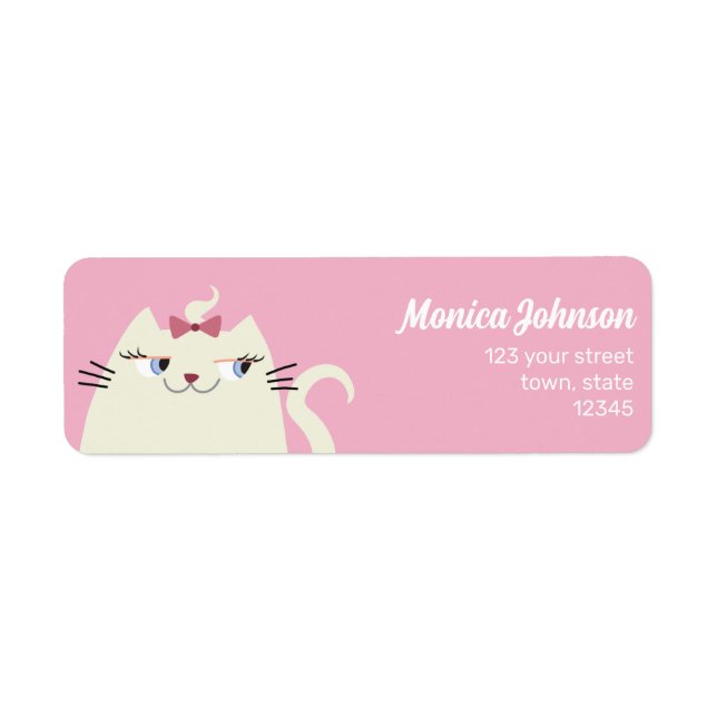 Cute Pink Cat Return Address Label (Front)
