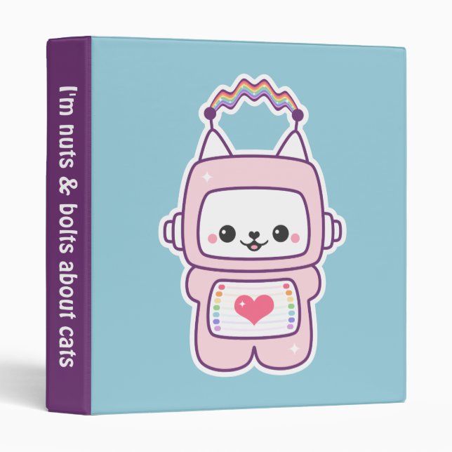 Cute Pink Cat Robot 3 Ring Binder (Front/Spine)