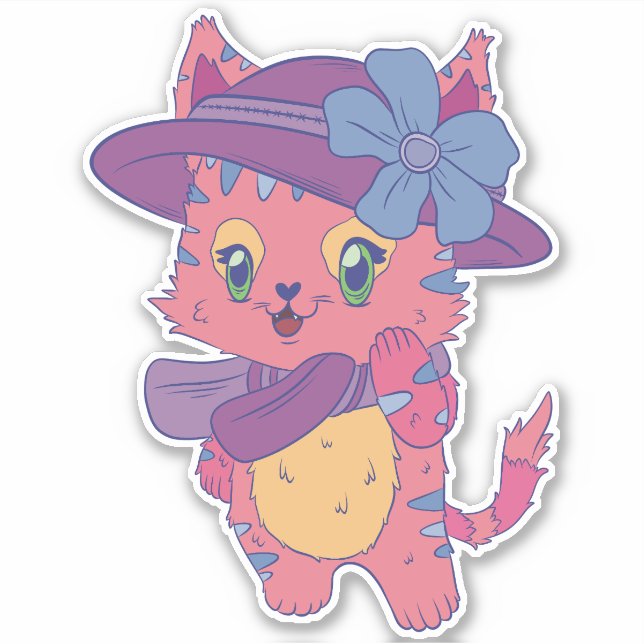 Cute Pink Cat Sticker (Front)