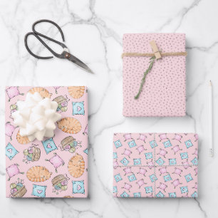 Cute Pink Cat Wrapping Paper Sheets