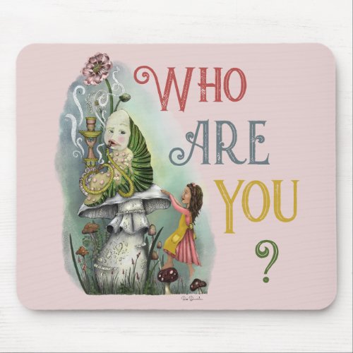 Cute Pink Caterpillar in Alice in Wonderland Art Mouse Pad