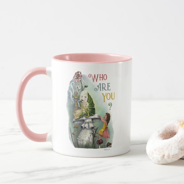 Cute Pink Caterpillar in Alice in Wonderland Art Mug (With Donut)