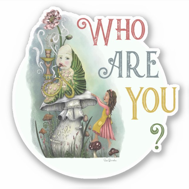 Cute Pink Caterpillar in Alice in Wonderland Art Sticker (Front)