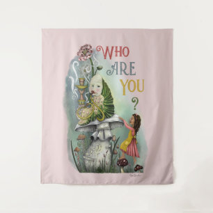 Cute Pink Caterpillar in Alice in Wonderland Art Tapestry
