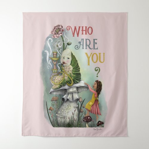 Cute Pink Caterpillar in Alice in Wonderland Art Tapestry