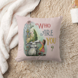 Cute Pink Caterpillar in Alice in Wonderland Art Throw Pillow