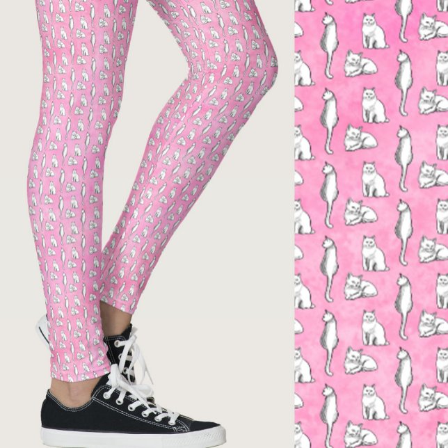 Cute Pink Cats Whimsical Patterned Leggings (Creator Uploaded)