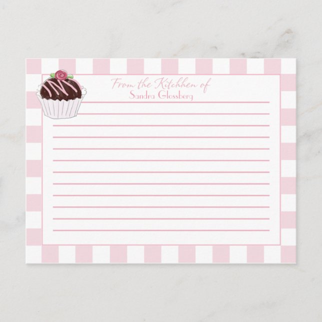 Cute Pink Checks Cupcakes Recipe Cards (Front)