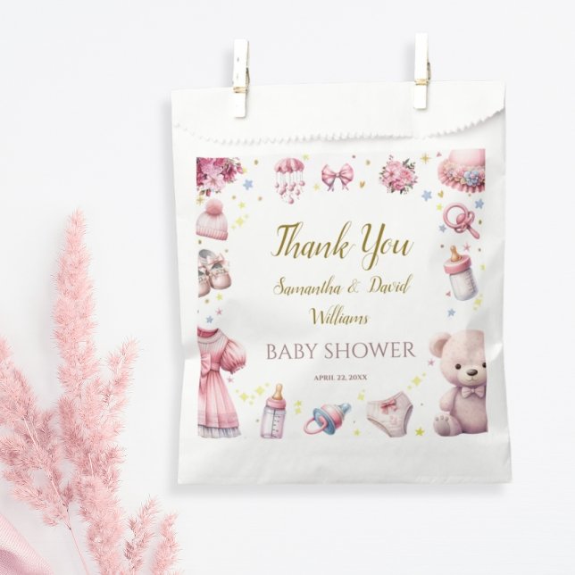 Cute Pink Cheerful Baby Shower Floral Design   Favor Bag (Creator Uploaded)
