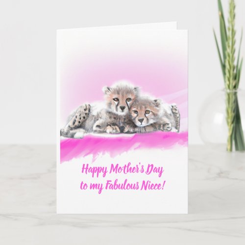 Cute Pink Cheetah Cubs Fabulous Niece Mothers Day Card