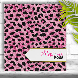 Cute Pink Cheetah Print Personalized 3 Ring Binder