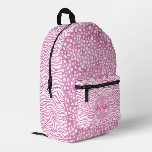 Cute Pink Cheetah  Zebra Pattern  Monogrammed Printed Backpack