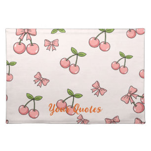 Cute Pink Cherries & Bows Seamless Pattern Cloth Placemat