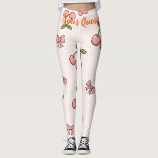 Cute Pink Cherries & Bows Seamless Pattern Leggings