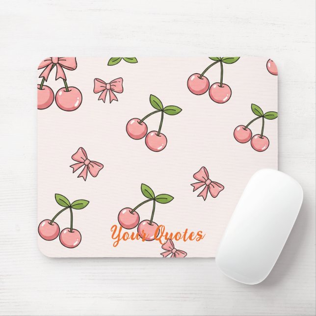 Cute Pink Cherries & Bows Seamless Pattern Mouse Pad (With Mouse)