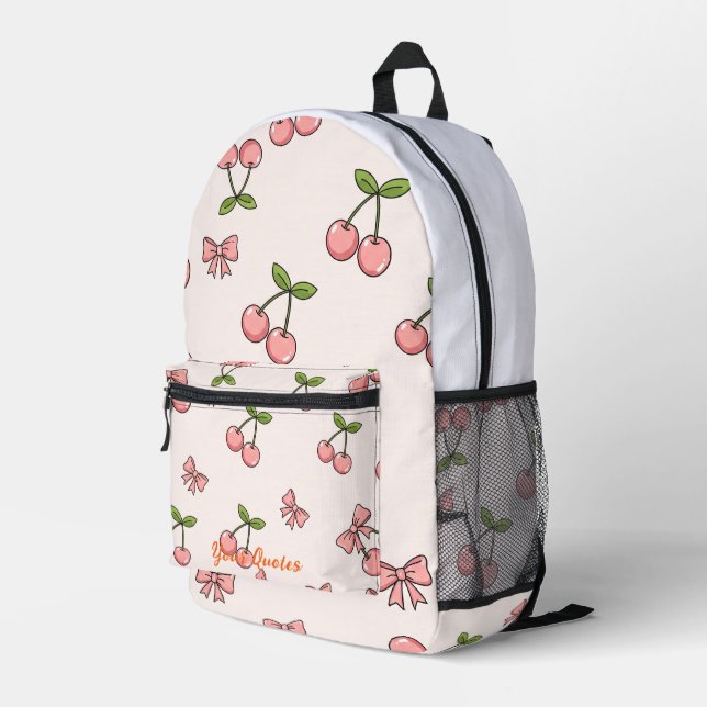Cute Pink Cherries & Bows Seamless Pattern Printed Backpack (Back Corner Right)