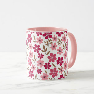 Cute Pink Cherry Blossom Floral Pattern Two-Tone Mug