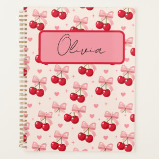 Cute Pink Cherry Bow Coquette Back to School 2027  Planner