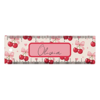 Cute Pink Cherry Bow Coquette Back to School 2027  Ruler